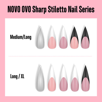 Medium or Long Black French Tip Sharp Stiletto Nail Tips Berry Pink