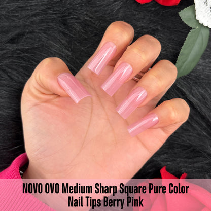 Meidum Sharp Square Pure Color Nail Tips Berry Pink 180