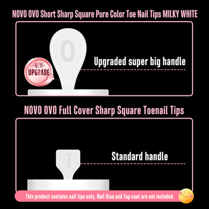 Short Sharp Square Pure Color Toe Nail Tips MILKY WHITE 224
