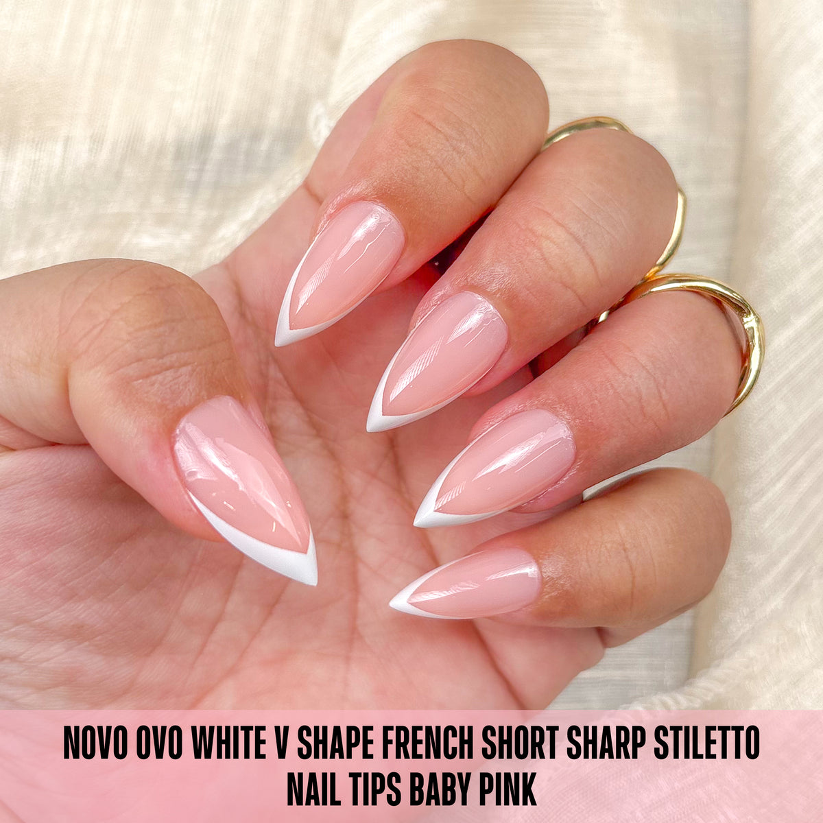 White V Shape French Short Sharp Stiletto Nail Tips Baby Pink