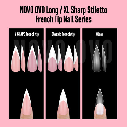 White V Shape French Long Sharp Stiletto Nail Tips Berry Pink