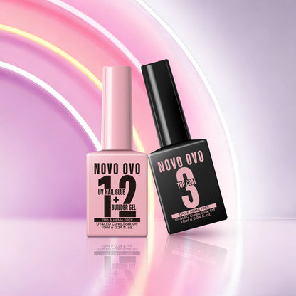 UV Nail Glue and Builder Gel 2 in 1, No Wipe Top Coat Kit, HEMA FREE