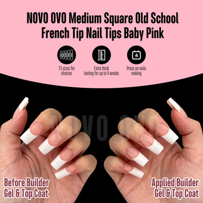 Medium Square Wide White French Tip Baby Pink