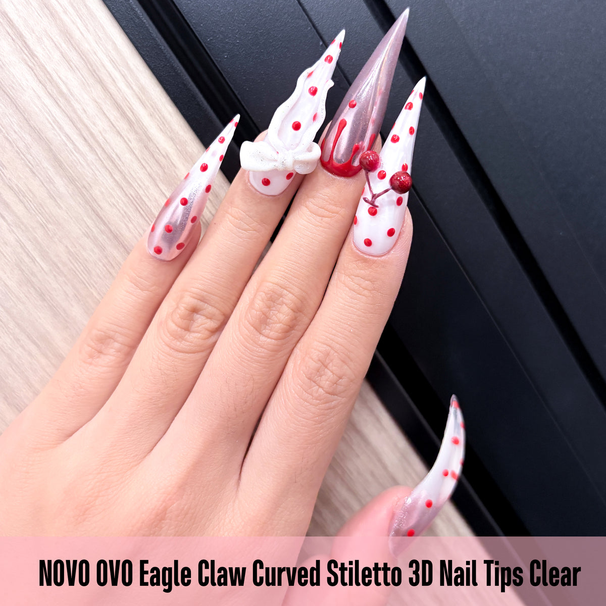 Eagle Claw Curved Stiletto 3D Nail Tips Clear 128