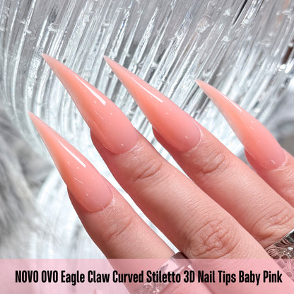 Eagle Claw Curved Stiletto 3D Nail Tips Baby Pink 128