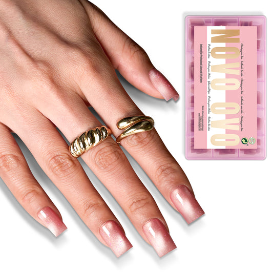 Short Sharp Square Cat Eye Nail Tips Dark Pink