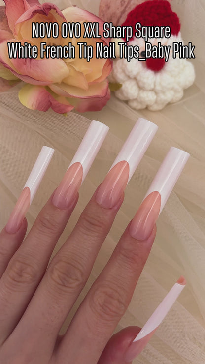 XXL Sharp Square White French Tip Naili Tips Baby Pink 150