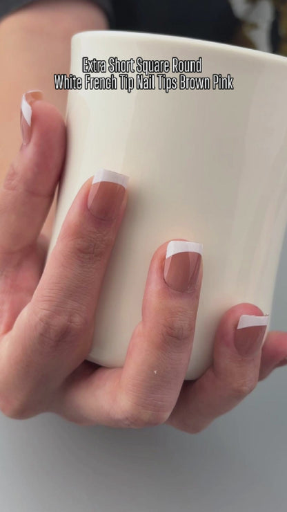 Extra Short XXS Square Round White French Tip BROWN PINK