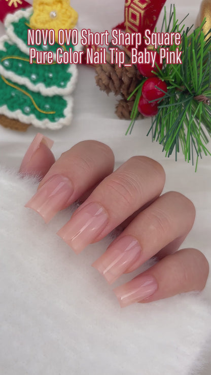 Short Sharp Square Nail Tips Pure Color Baby Pink