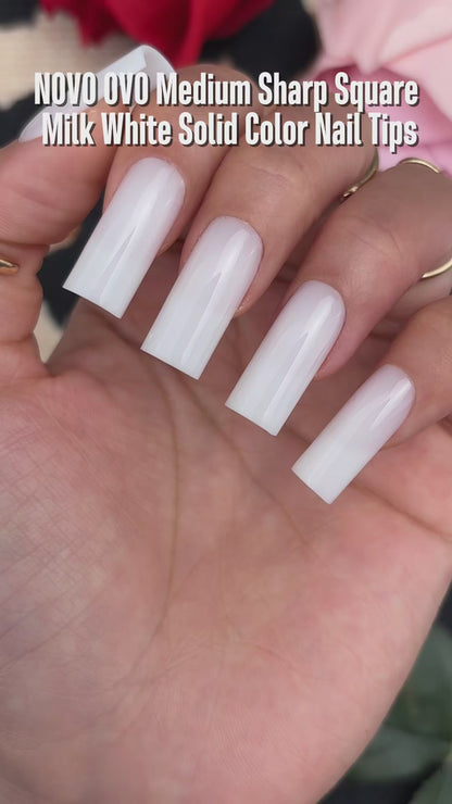 Meidum Sharp Square Pure Color Nail Tips Milky White