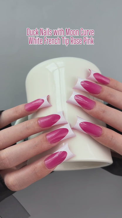Halloween Duck Nails Medium White French Tips ROSE PINK With Moon Curve