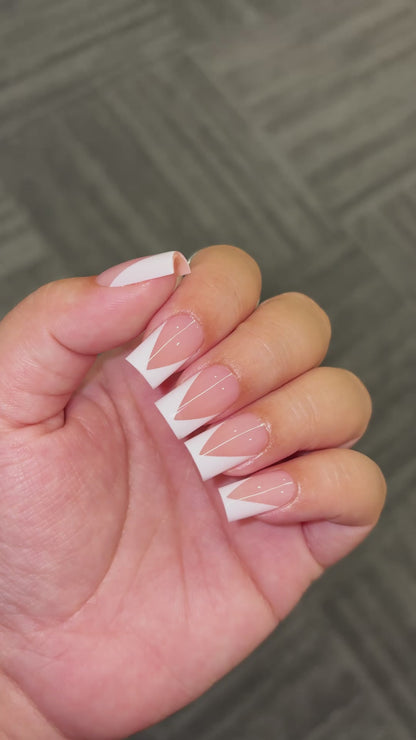 White V Shape French Short Square Nail Tips Baby Pink 240