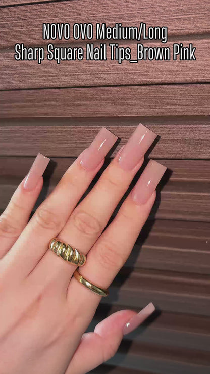 Medium Sharp Square Pure Color Naili Tips Brown Pink 180