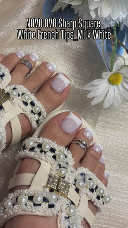 Sharp Square White French tip Gel x Toe Nail Tips Milk White