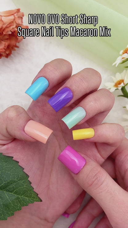 Short Sharp Square Nail Tips Macaron Mix