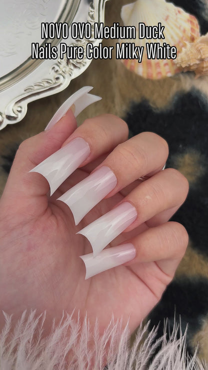 Medium Duck Nails Pure Color Milky White