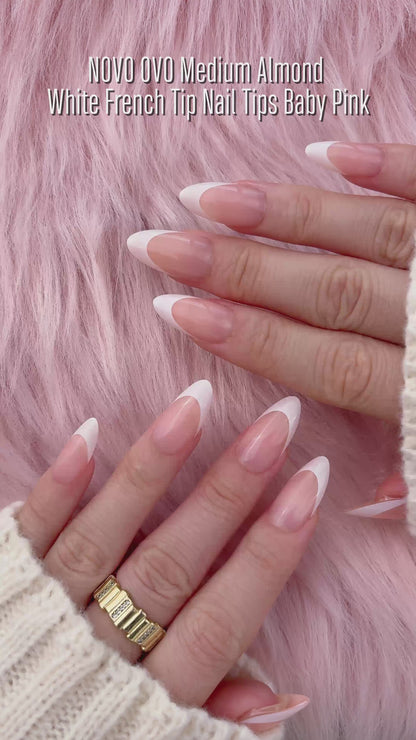 Medium Almond White French Tip BABY PINK