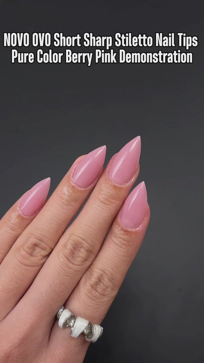 Short Sharp Stiletto Nail Tips Pure Color Berry Pink 224