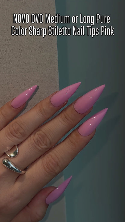 Medium or Long Pure Color Sharp Stiletto Nail Tips Pink