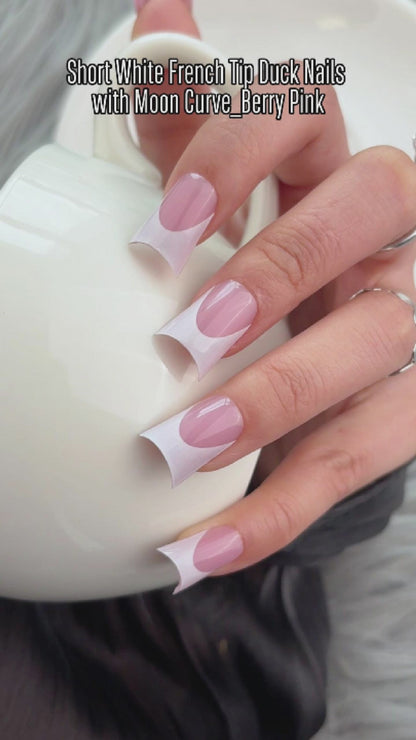 Duck Nails Short with Moon Curve Milk White French Tips Berry Pink