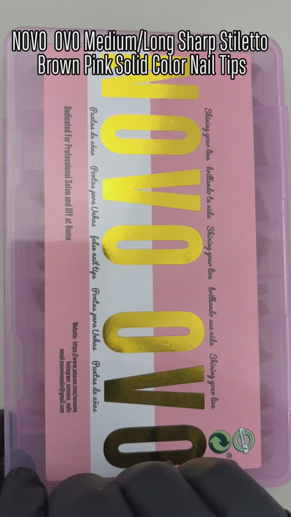 Medium or Long Pure Color Sharp Stiletto Nail Tips Brown Pink