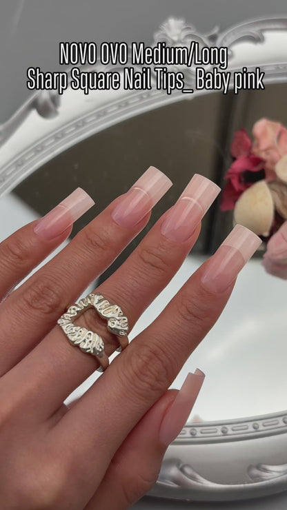 Meidum Sharp Square Pure Color Nail Tips Baby Pink 180