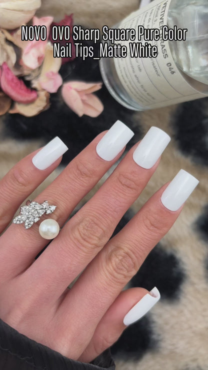 Short Sharp Square Nail Tips Pure Color White