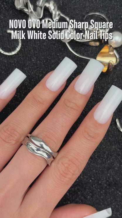 Meidum Sharp Square Pure Color Nail Tips Milky White