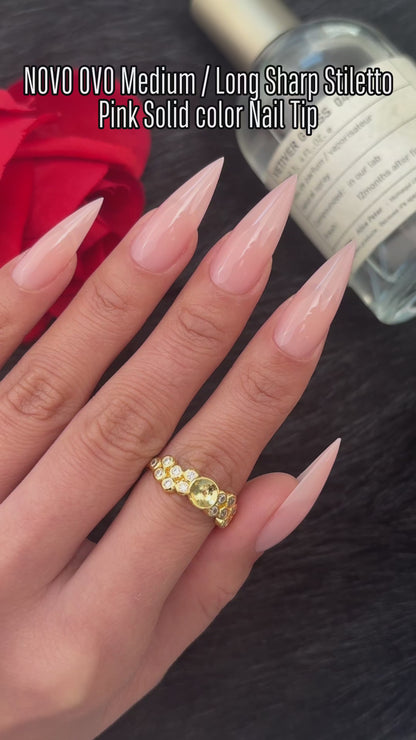 Medium or Long Pure Color Sharp Stiletto Nail Tips Baby Pink