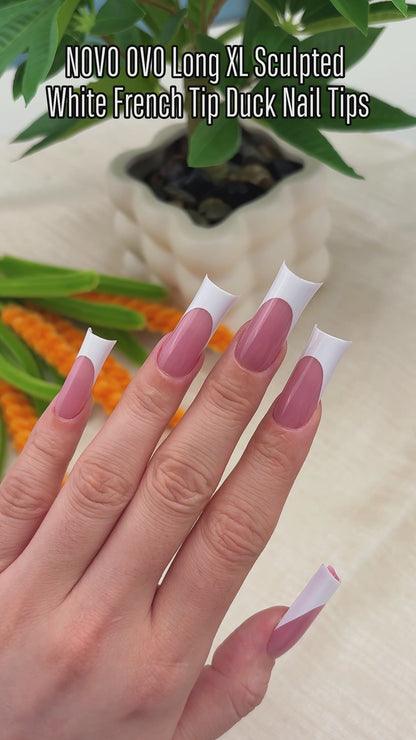 Long XL Sculpted White French Tip Duck Nail Tips