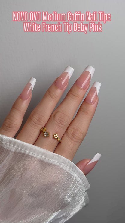 Coffin Medium White French Tip Baby Pink