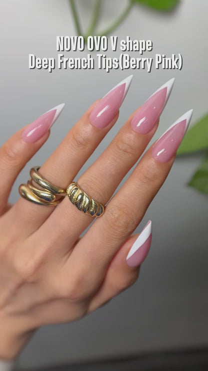 White V Shape French Tip Medium Sharp Stiletto Nail Tips Berry Pink