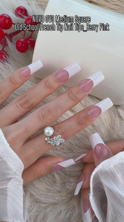 Medium Square Wide White French Tip Berry Pink