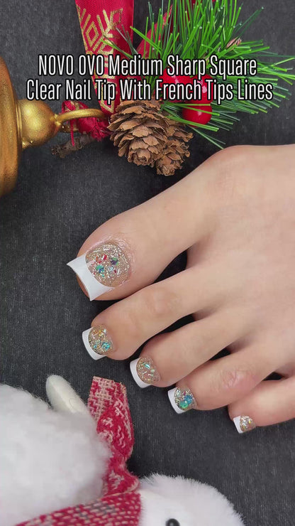 Sharp Square Toe Nails Clear with White French Tip Line