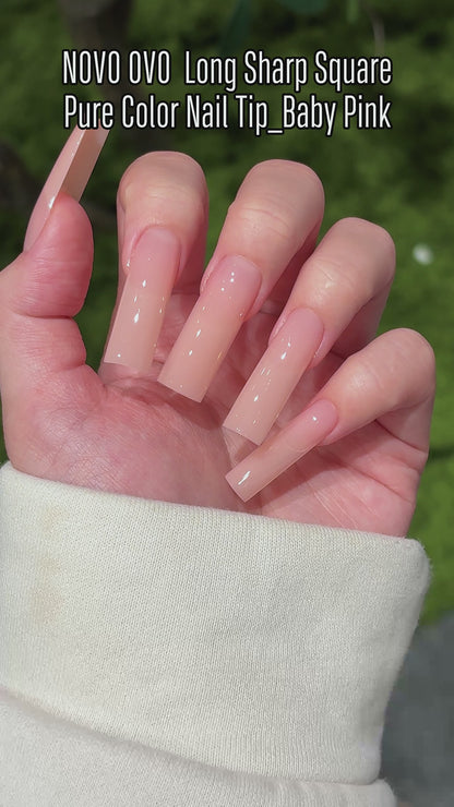 Long Sharp Square Pure Color Nail Tips Baby Pink 180