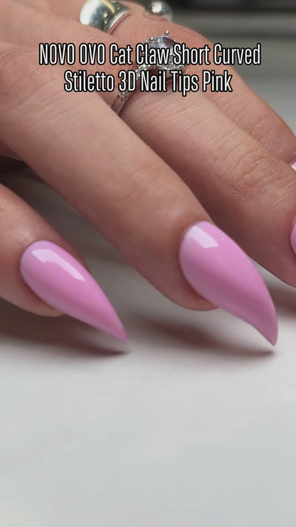 Cat Claw Short Curved Stlettio 3D Nail Tips Pink 128