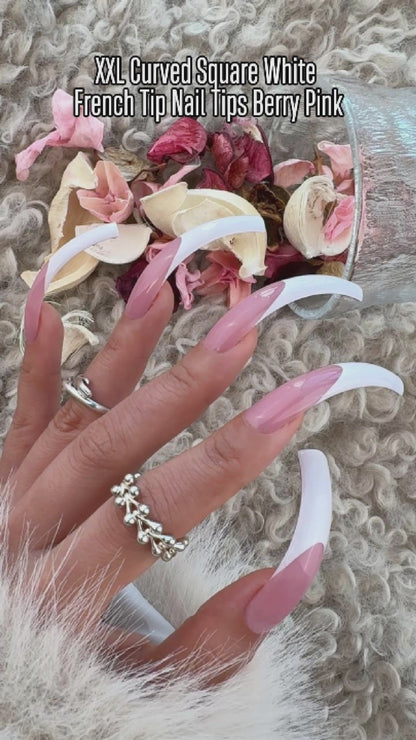 XXL Curved Square White French Tip Nail Tips 144