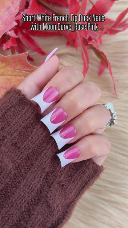 Duck Nails Short with Moon Curve Milk White French Tips Rose Pink