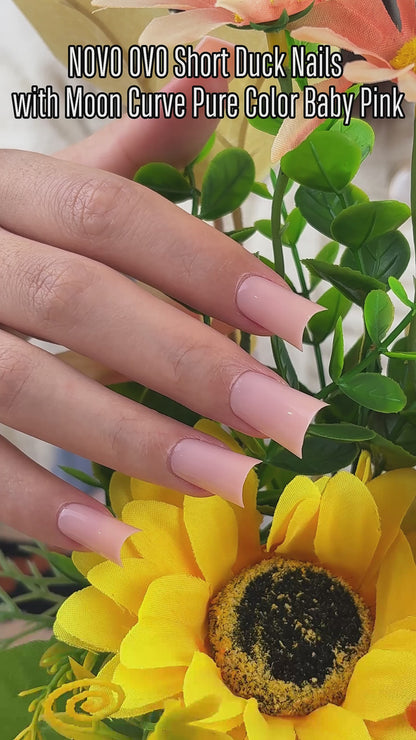 Duck Nails Short with Moon Curve Pure Color Baby Pink