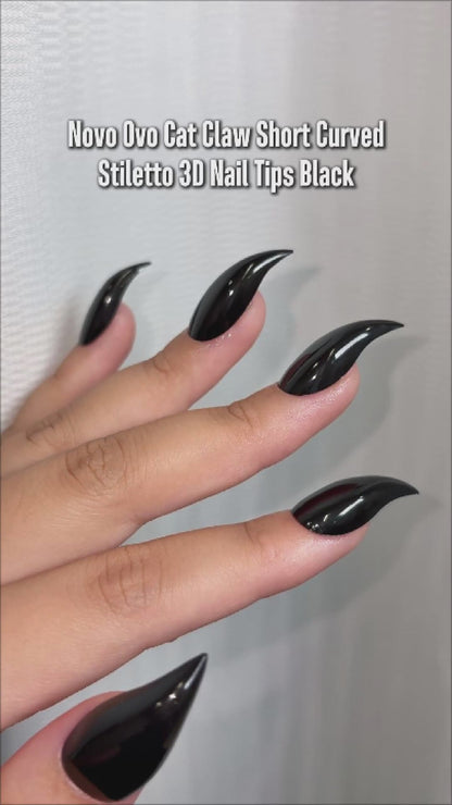 Cat Claw Short Curved Stiletto 3D Nail Tips Black 128