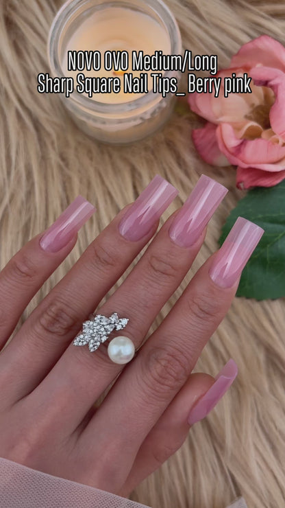 Meidum Sharp Square Pure Color Nail Tips Berry Pink 180