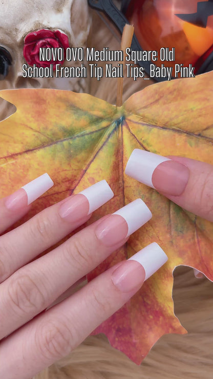 Medium Square Wide White French Tip Baby Pink