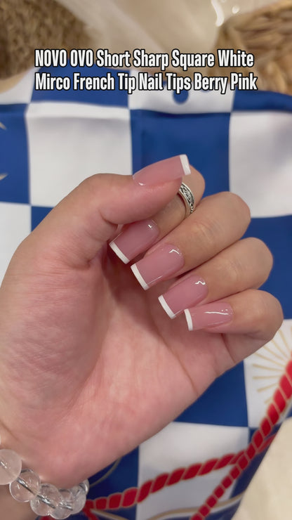 Short Sharp Square White Mirco French Tip Nail Tips Berry Pink 240