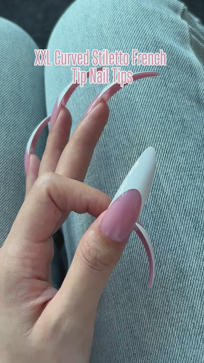 Halloween XXL Curved Stiletto Almond French Tip Nail Tips