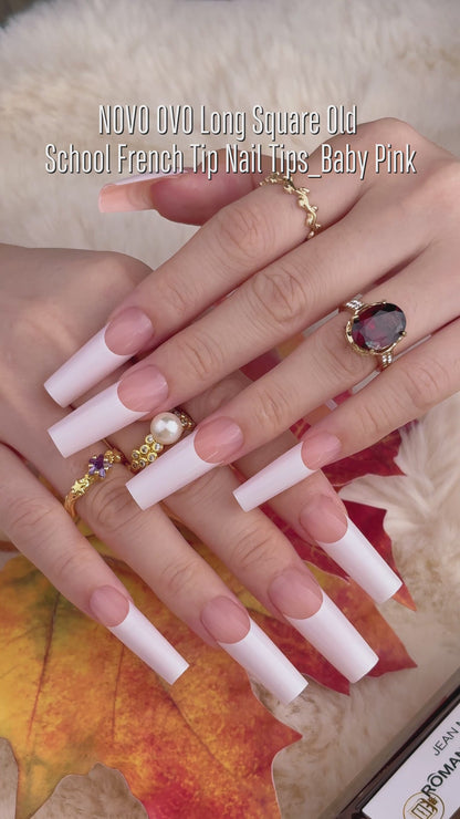 Square Long Wide White French Tip Baby Pink