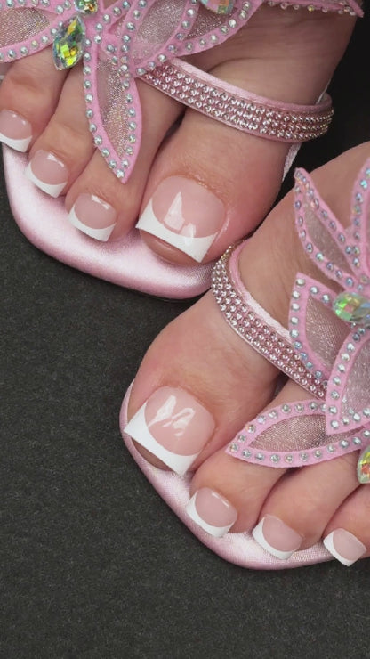 Extra Short Sharp Square Toe Nail Tips White French Tip Baby Pink