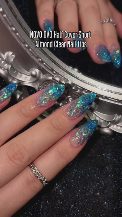 Half Cover Short Almond Clear Nail Tips 224