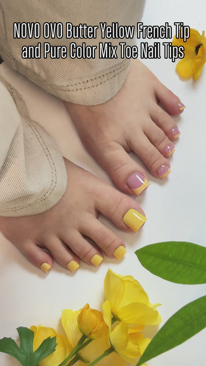 Butter Yellow French Tip and Pure Color Mix Toe Nail Tips 180