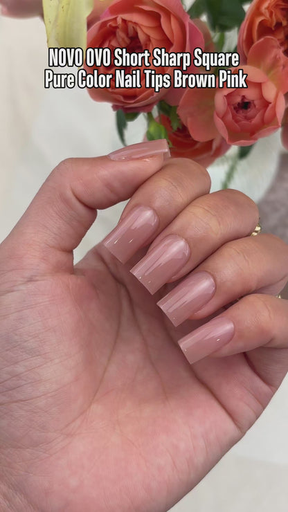 Short Sharp Square Pure Color Naili Tips Brown Pink 240