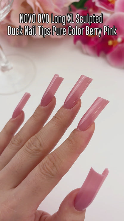Long XL Sculpted Duck Nail Tips Pure Color Berry Pink 240
